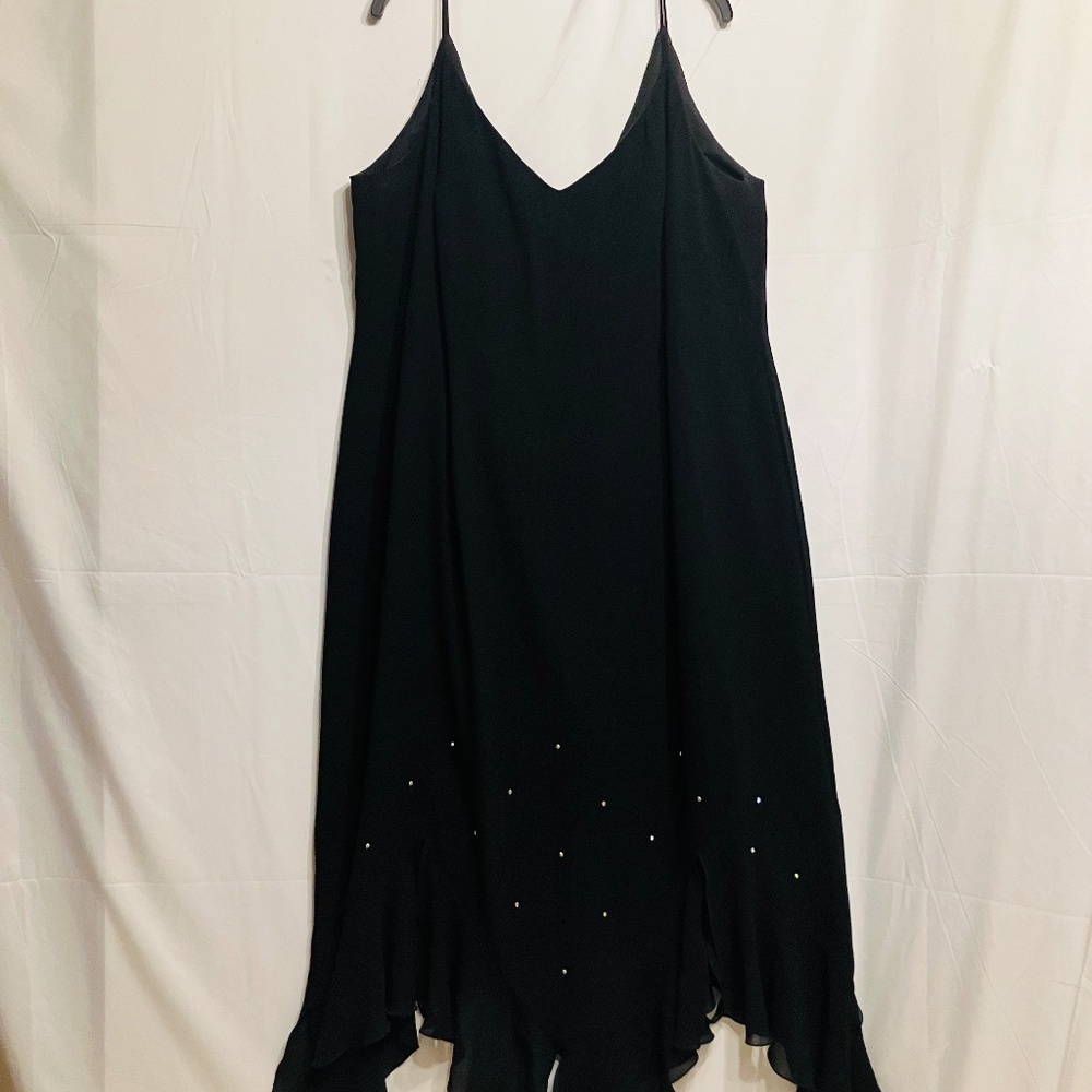 Plus 24 Black maxi chiffon dress handkerchief hem spaghetti strap loose fit 24sz